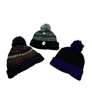 3 Piece Multicolor Set of Beanie Winter Hats